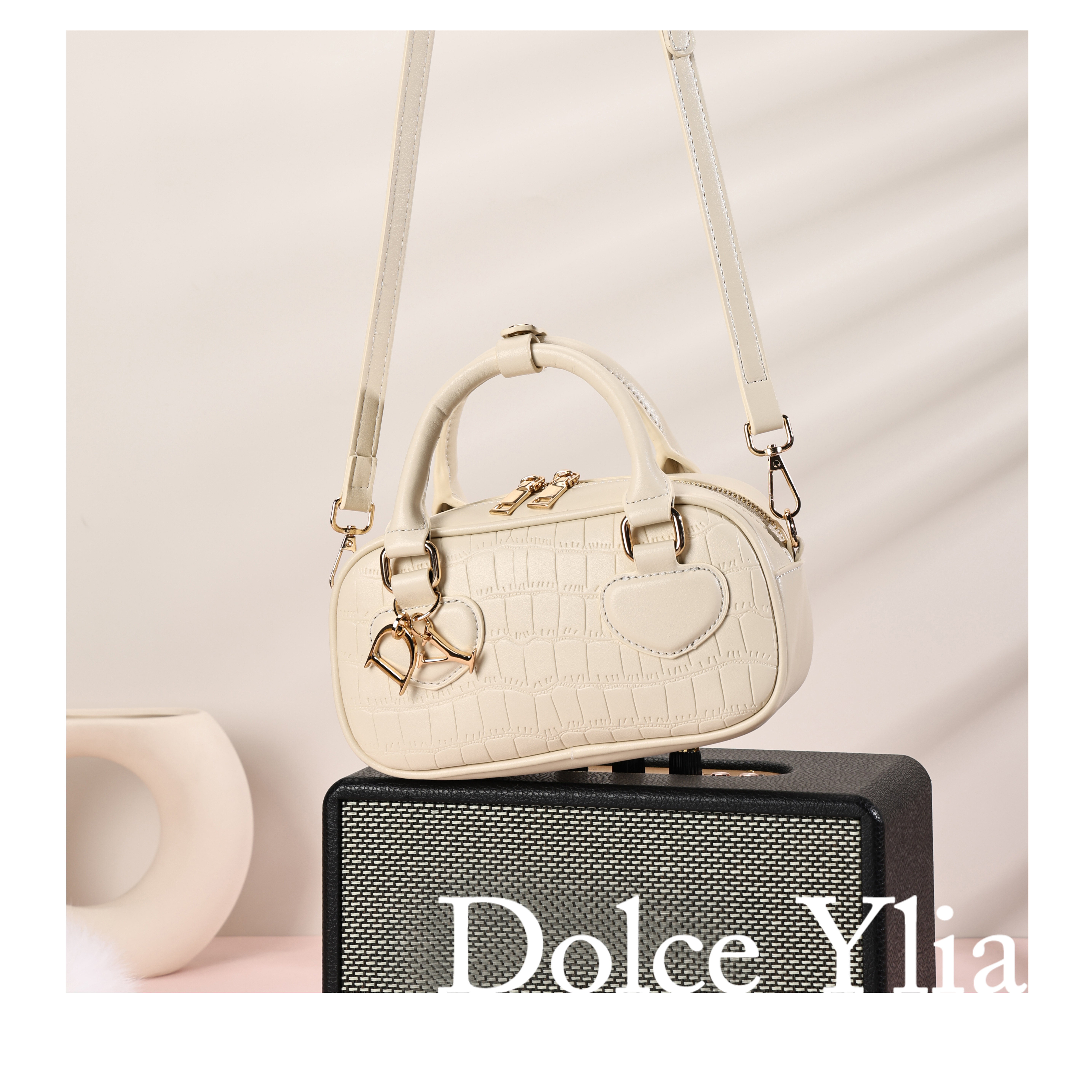DolceYlia/蝶依保龄球包新款贝塔包手提斜挎波士顿轻奢鳄鱼纹女包
