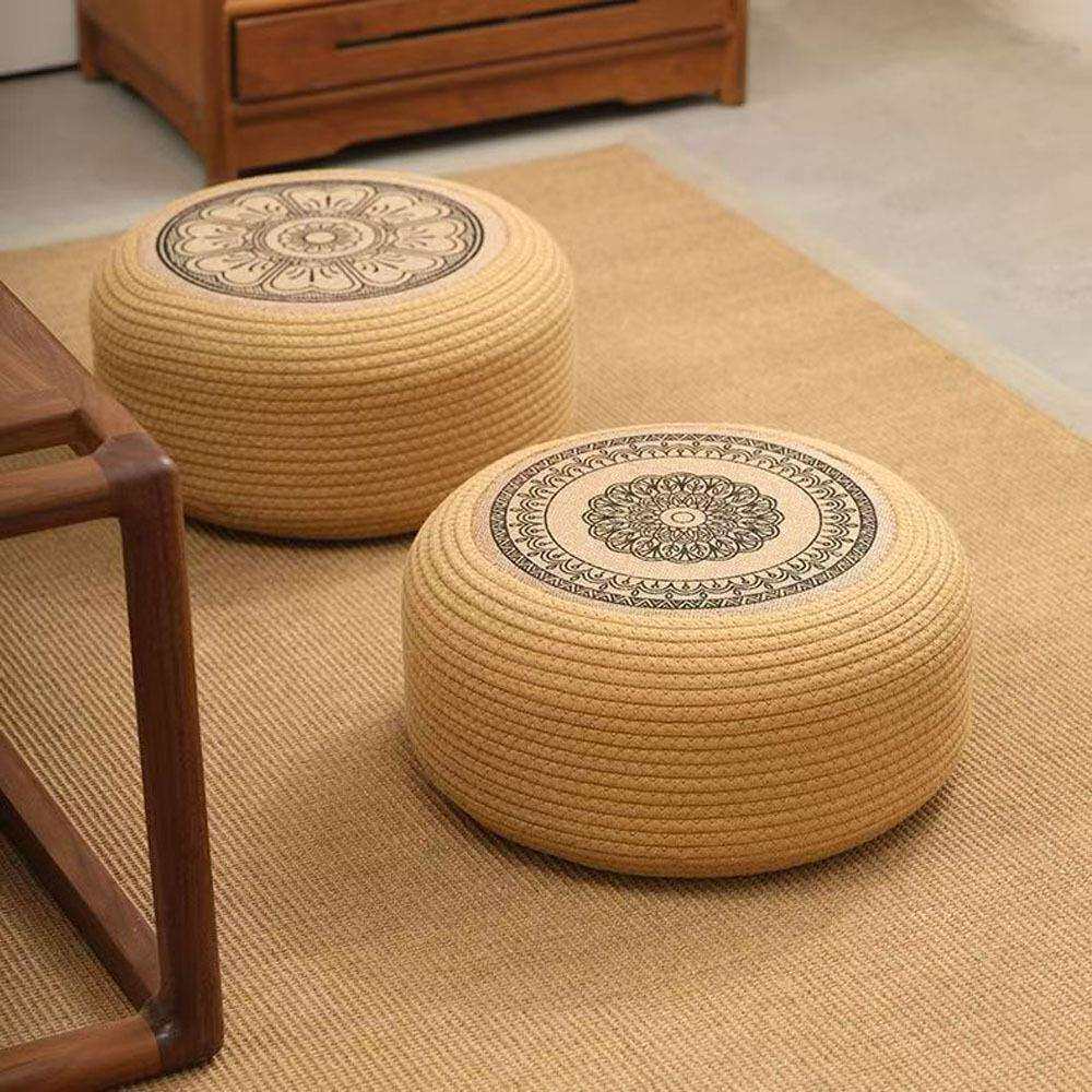 黄棉绳蒲团坐垫家用地上客厅榻榻米垫子加固加厚飘窗卧室圆形坐墩