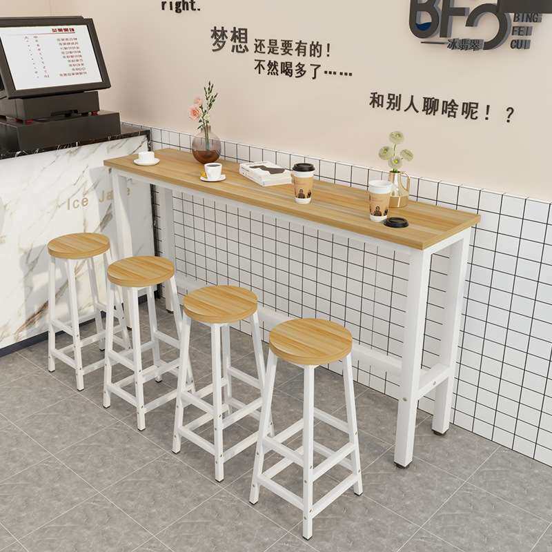 奶茶店吧台桌咖啡厅餐厅靠墙高脚桌酒吧铁艺吧台桌椅家用客厅桌子