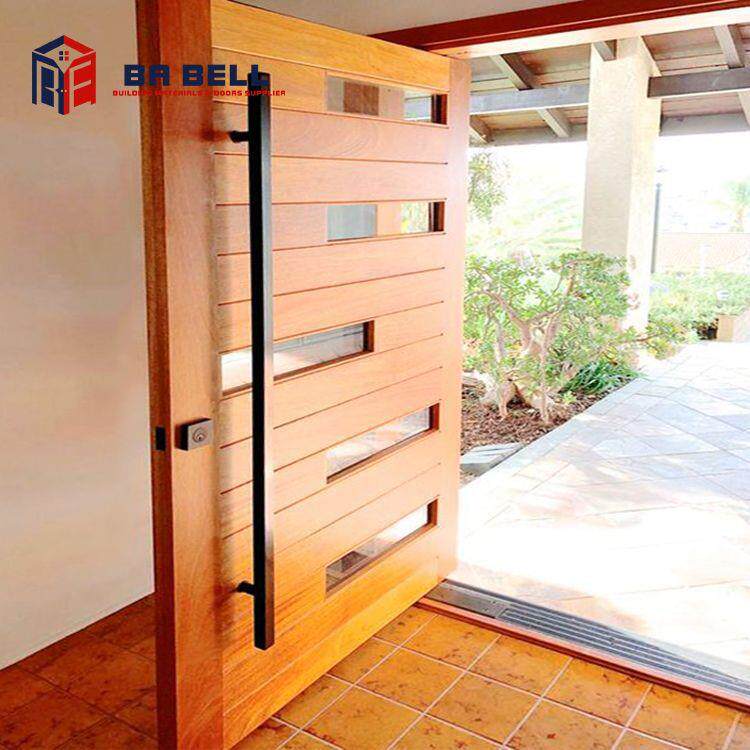 橡木横纹条纹雕刻原木实木门玻璃偏轴门中轴门入户大门按图生产