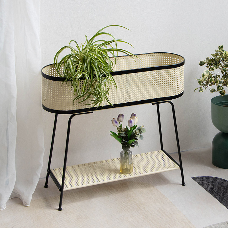 阳台花架简约ins风落地花盆架 创意复古多层花架子仿藤特色热植架