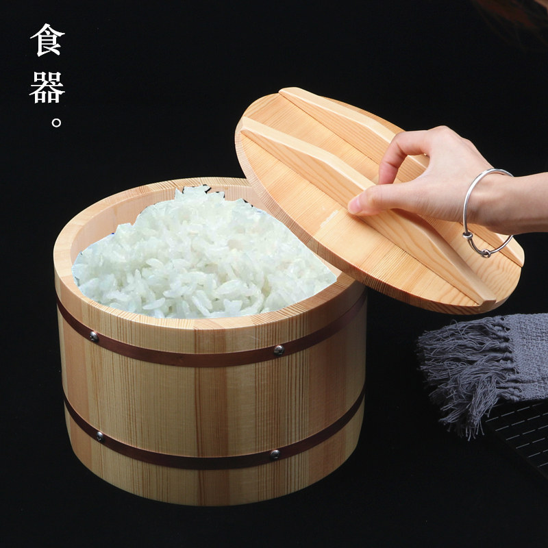 日式豪华木制带盖寿司饭桶米饭桶打饭桶保温饭桶寿司店拌饭木饭盆