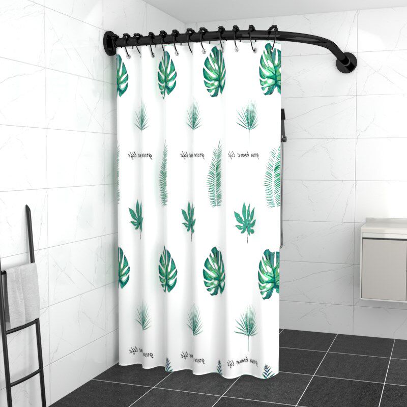 厕所洗帘子简易淋浴浴罩卫生间伸缩浴帘杆浴室异形打孔不锈钢弧形