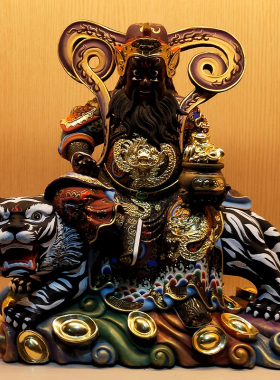 武财神赵公明骑虎摆件香樟木雕神像招财五路财神黑虎玄坛赵公明