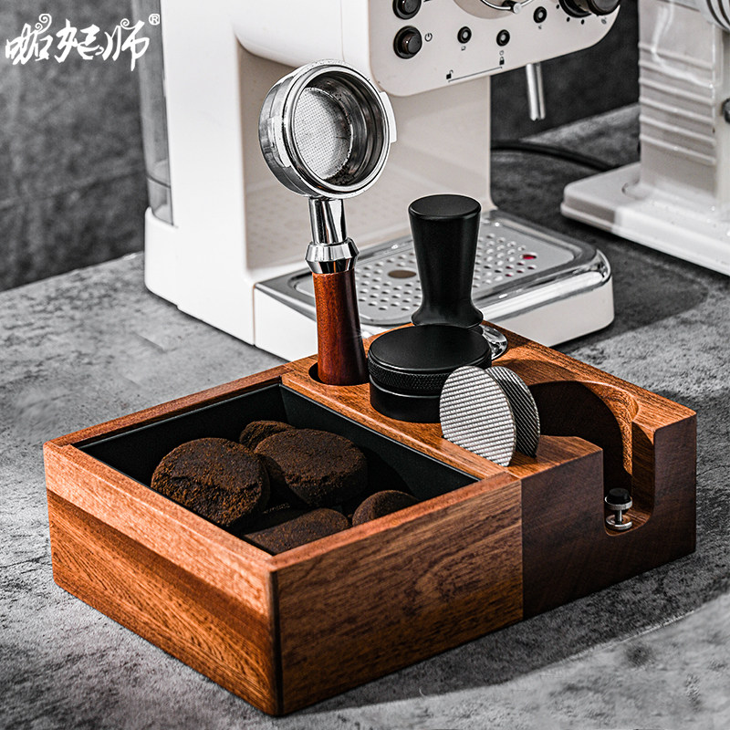 咖啡渣桶实木多功能敲渣盒敲粉桶意式咖啡手柄支架压粉座58mm适用