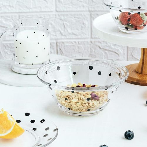 小清新波点系列玻璃餐具套装ins风碗盘杯子燕麦碗早餐杯麦片碗