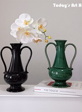 现代中式复古花瓶仿宋玉壶春瓶茶楼桌面插花书房客厅电视柜摆件