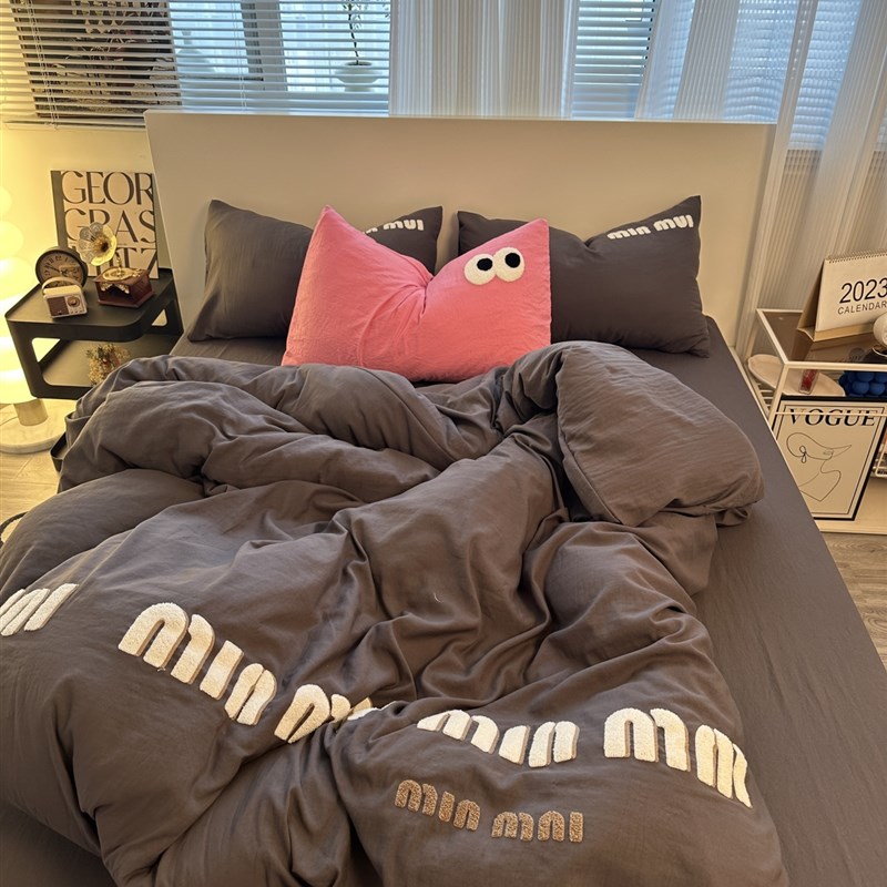 卡通字母四件套ins风学生被套水洗棉床单笠宿舍三件套少女心温柔4
