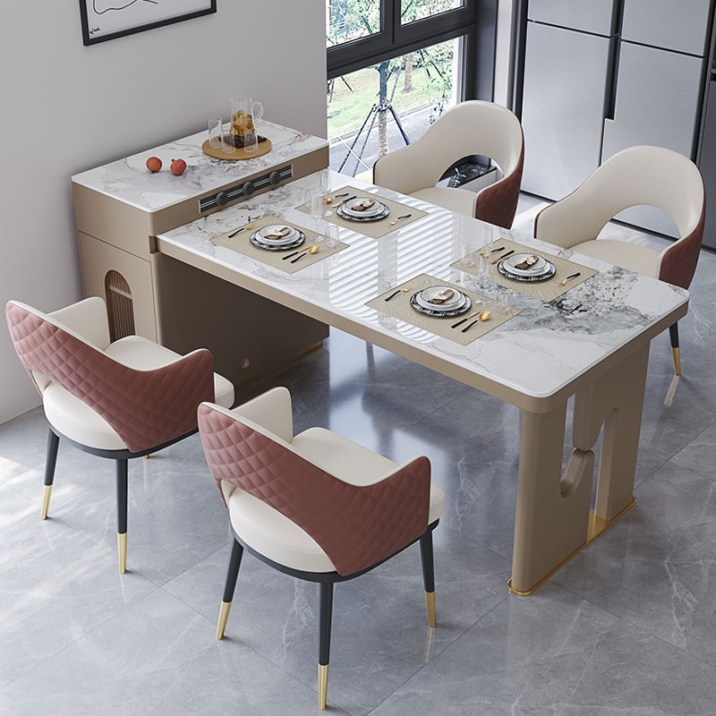 岩板餐桌轻奢现代伸缩茶桌餐桌一体两用简约多功能家用小户型茶台