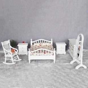 12迷你娃娃屋dollhouse12分娃娃用家具模型摆件白色卧室6件套装