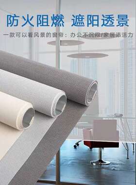 PVC窗帘卷帘防火阻燃办公室玻纤半遮光透景网孔阳光电动000468