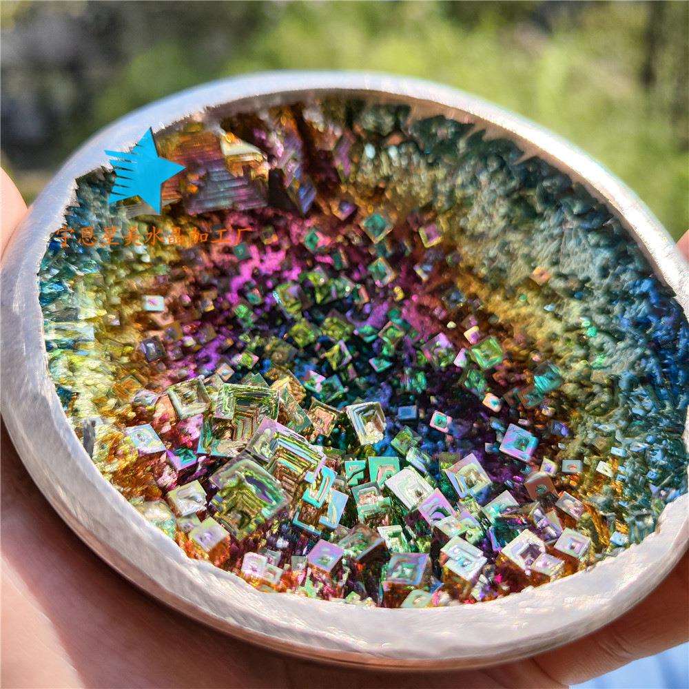 铋矿聚宝盆摆件 天然矿物带边铋矿碗铋晶体带底座铋矿 厂家