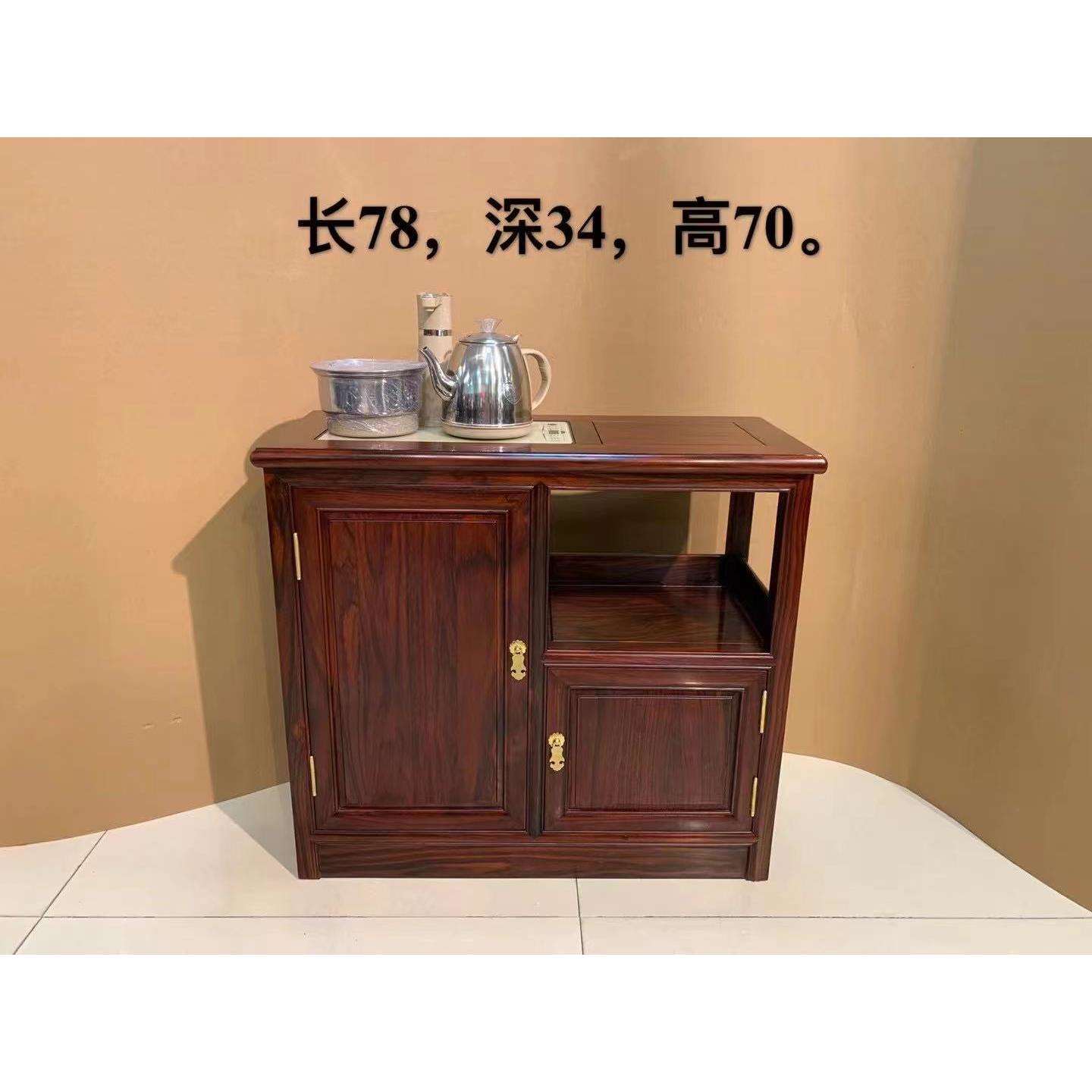 客厅简约餐边柜中式实木茶水柜多功能储物阔叶黄檀黑酸枝茶边架几