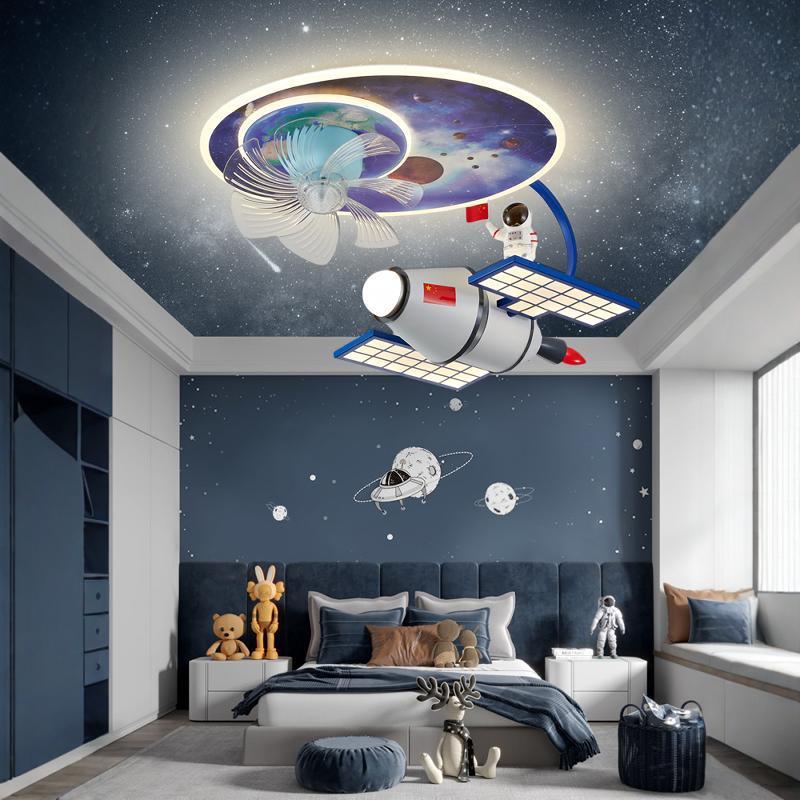 儿童房灯空间站卫星灯男孩卧室房间灯全光谱太空主题灯风扇吸顶灯