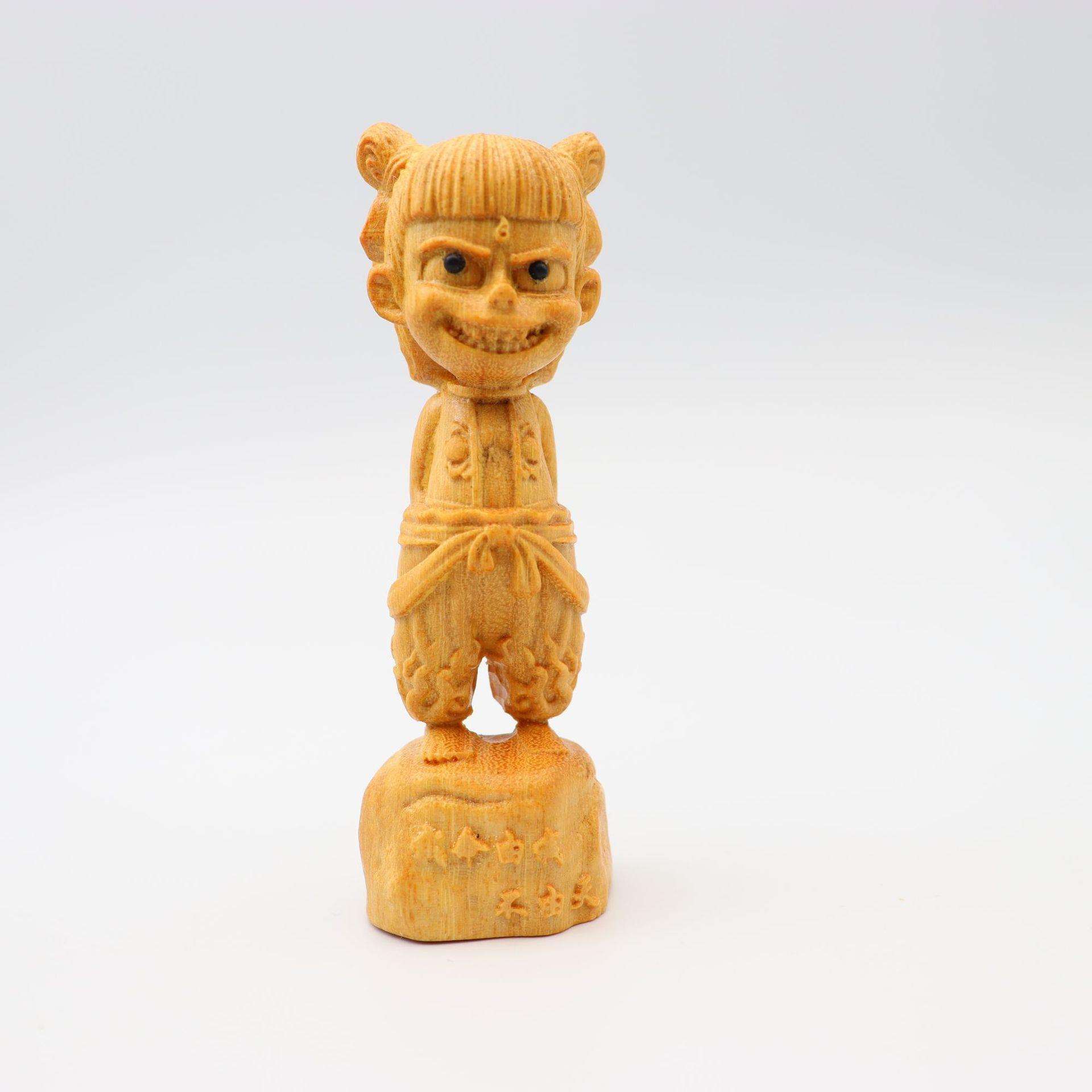 黄杨木雕哪吒降世摆件黄杨木雕刻哪吒魔童人物工艺品车载饰品