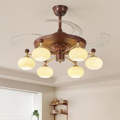 中古风客厅隐形风扇灯餐厅创意魔豆吊扇灯家用房间卧室一体风扇灯