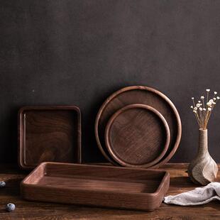 挖立端整木空OJN黑桃木圆形钵干果点心长方形收纳可盘堆叠托盘胡