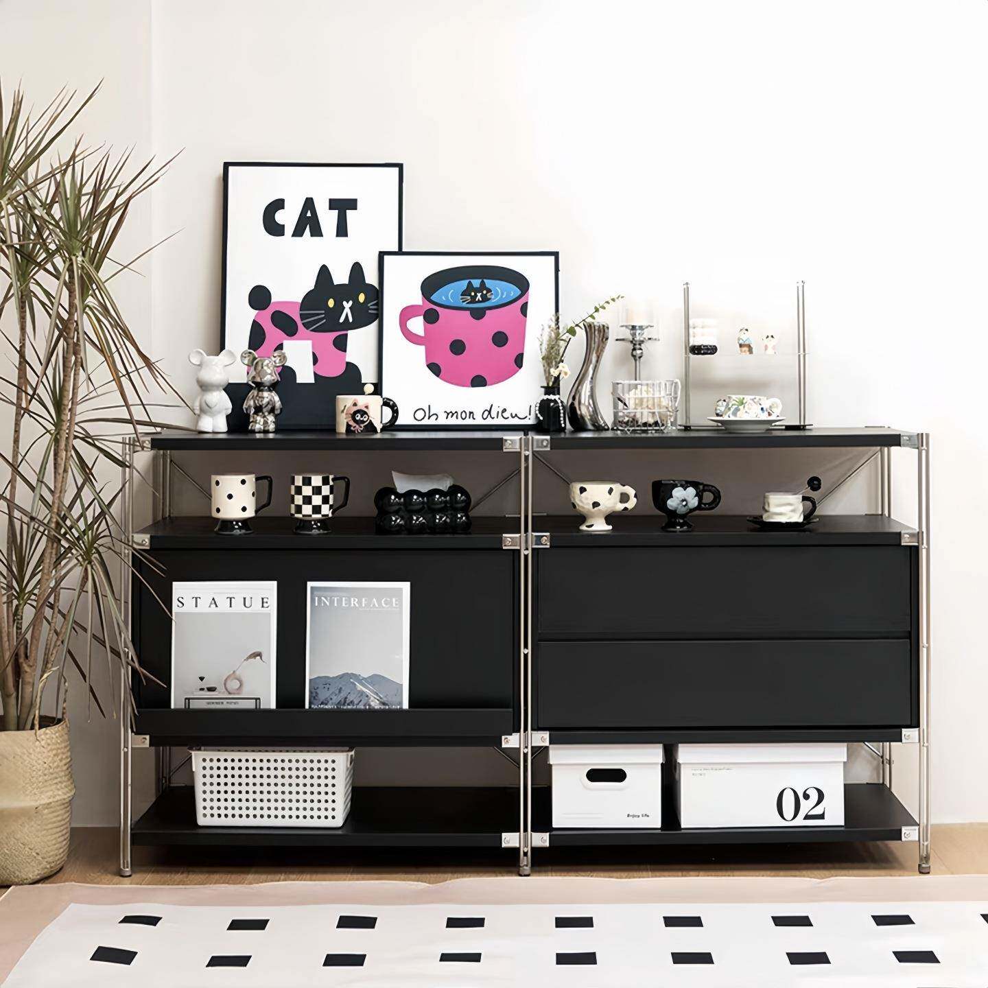 包客斯风双抽柜翻门柜组机合餐豪边柜不锈钢置物架厅咖啡收纳JZR