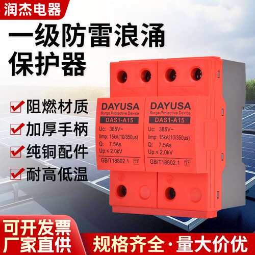 润杰一级浪涌保护器15ka25ka50ka避雷器t1电源保护器2P3P4P防雷器