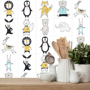 黑白小动物园瓷砖贴地板楼梯公寓厨房浴室墙面美化装饰自粘墙贴纸