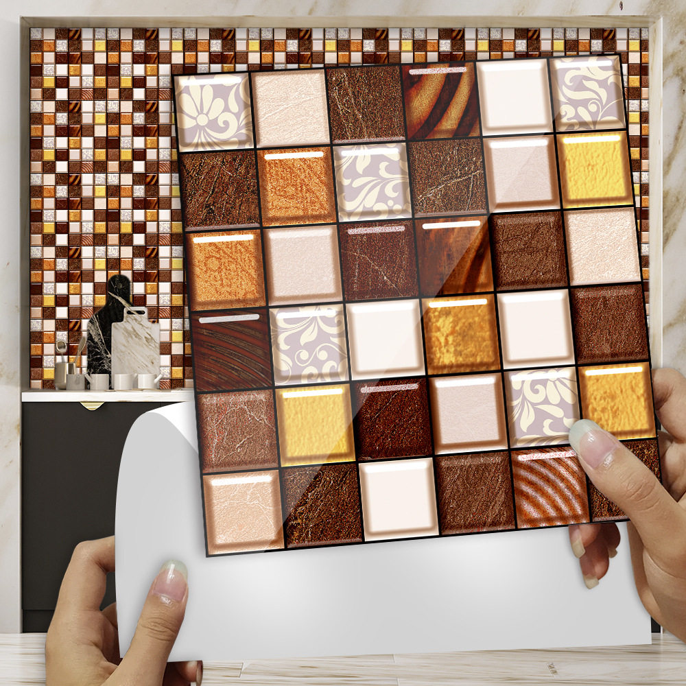 深棕仿木纹马赛克瓷砖贴地板楼梯厨房浴室公寓美化装饰自粘墙贴纸