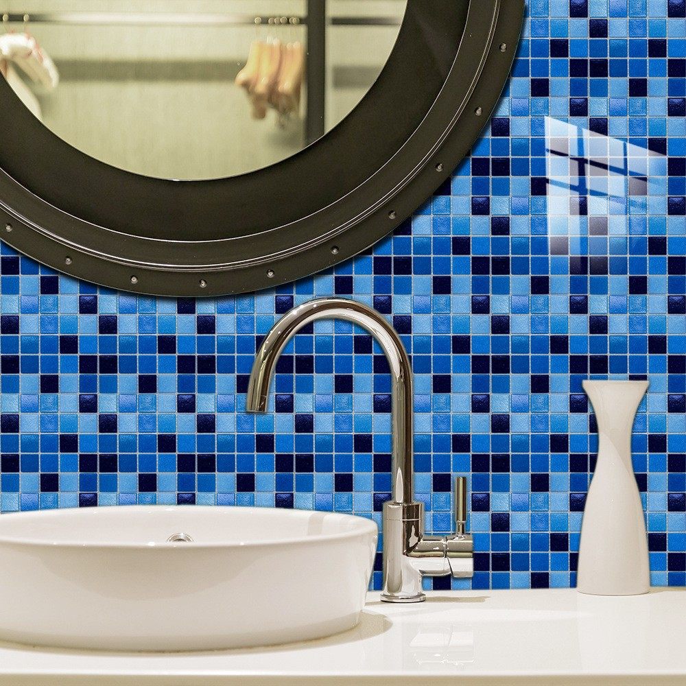 深蓝色马赛克瓷砖贴楼梯踢脚线客厅橱柜浴室餐厅美化装饰画墙贴纸
