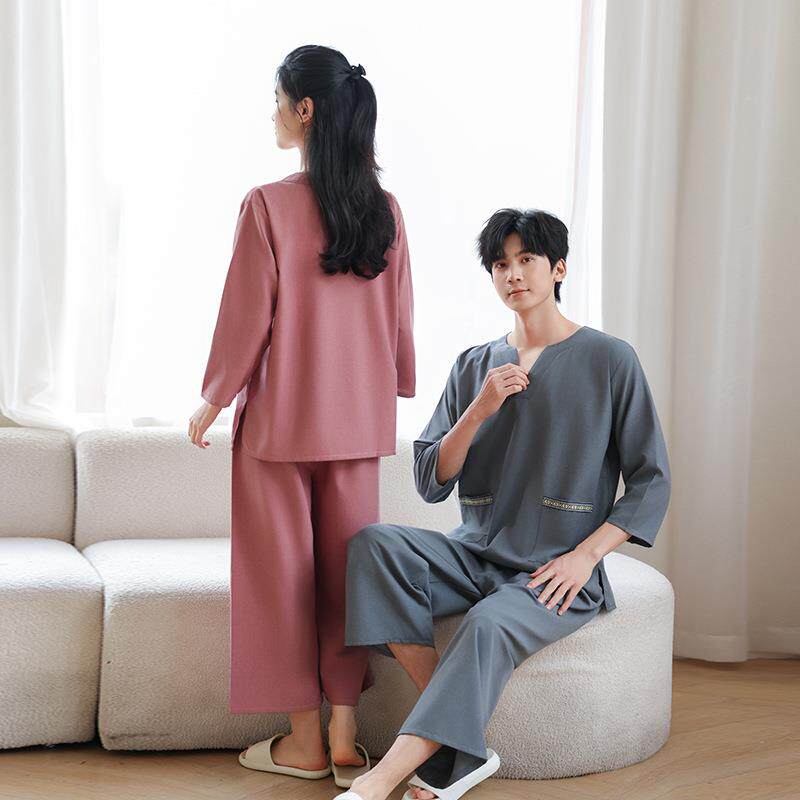 长袖汗蒸服舒女双6623浴层贡棉男士大码套服装洗浴中心洗桑拿服透