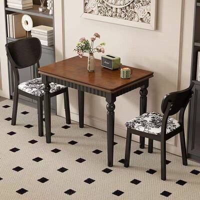 中古风实黑木折叠餐法式家用小型吃饭桌美式长方XBC形色实木桌桌