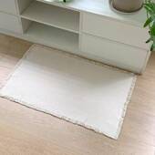 日式 白色棉机麻编织定地毯薄款 可洗客厅卧室床毯制lo边go防JMM滑