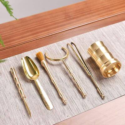 竹节道黄铜茶道花瓶黄茶铜茶禅字铜茶道六黄君子功夫具配件94158