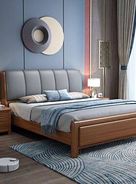 胡桃木木床.米双人大8床1.511m实现代简约家用主卧中式储1物婚床