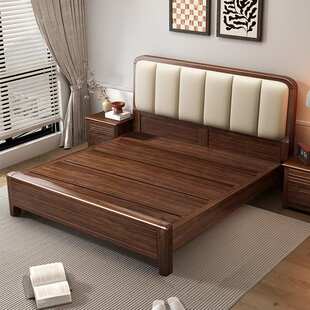 实木1米5的床加床垫1米8床双人床榫卯结构现代简约高箱气压储物床