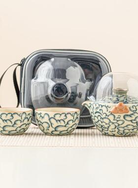 旅行茶24JS06-7具便携茶式外杯壶茶杯汝瓷开片可户养快客杯一壶两