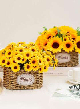 工花篮插花花YCI假花花设绢手花干花客厅束摆件装饰花绿植盆摆栽