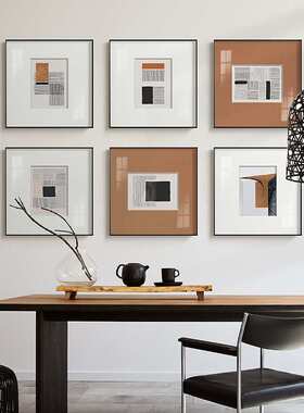 抽象艺术装饰画现代简约橙色线条餐厅客厅软装挂画壁画铝合金外框