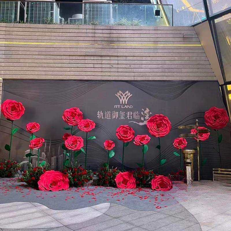 玫瑰花泡沫纸婚庆背景装饰手工纸花室外巨型婚礼立体大红仿真防水
