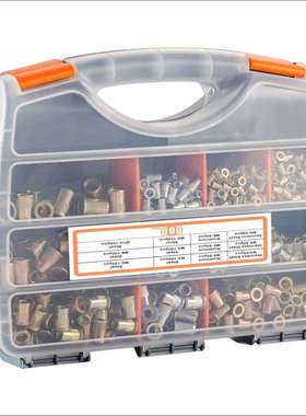 1200PCS盒装套装铝拉铆不锈钢镀彩锌竖纹螺母组合铆螺母