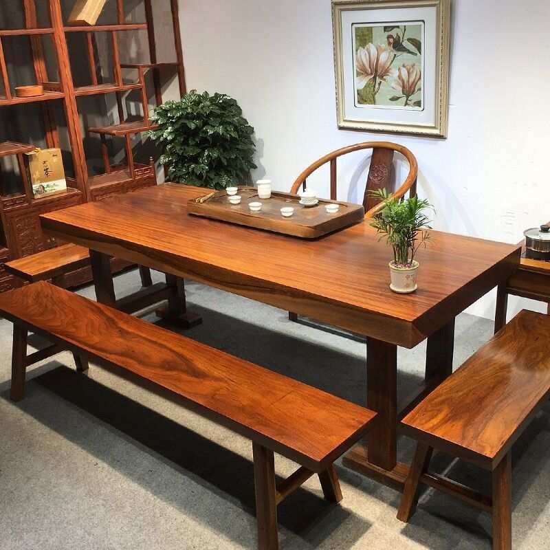 奥坎巴花胡桃木原木实木大板茶桌茶台茶几老板办公家具桌整板班台