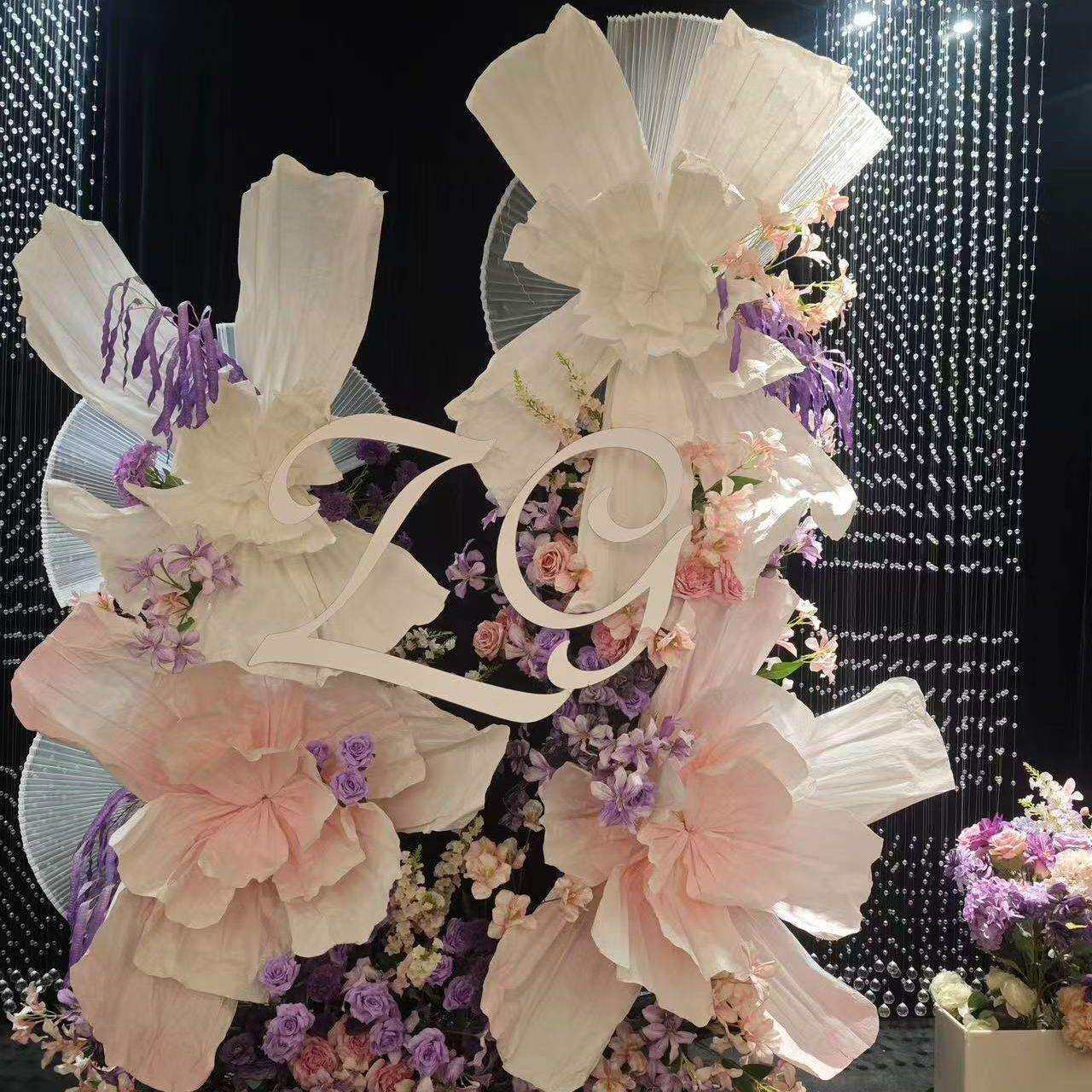 手工纸花婚礼纸艺花橱窗褶皱巨型美陈装饰花艺大型背景美塑花纸花