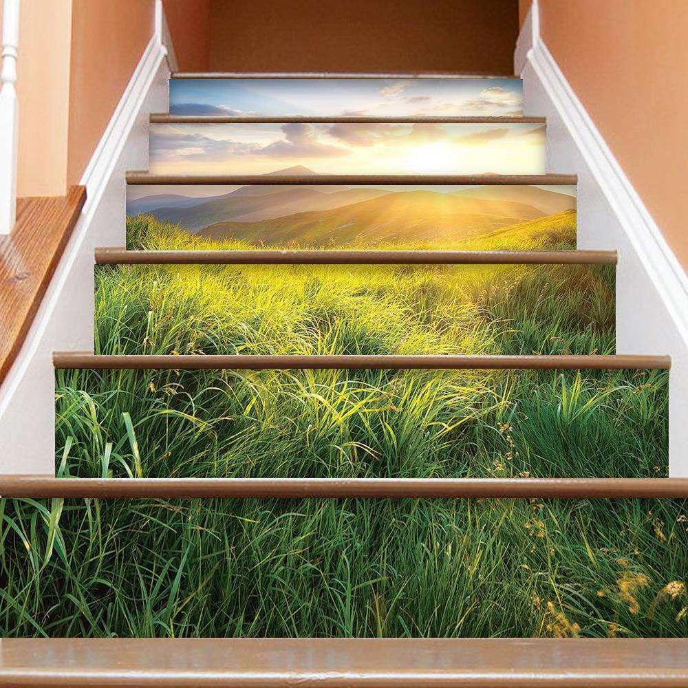 XHDLT017唯美日出楼梯贴创意家居美饰装化墙贴自粘可移除防水贴纸