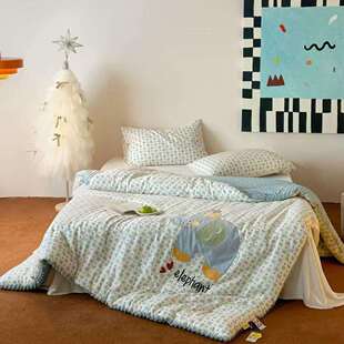 2025全棉双层纱豆豆绒秋冬被被子被芯-威尼斯俏小象纯棉豆豆被