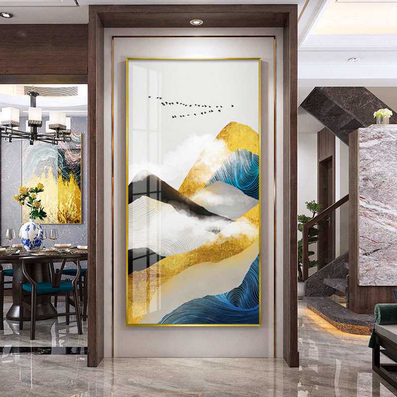 玄关过道装饰画竖版招财风水画北欧金山进门现代玄幻走廊墙面壁画