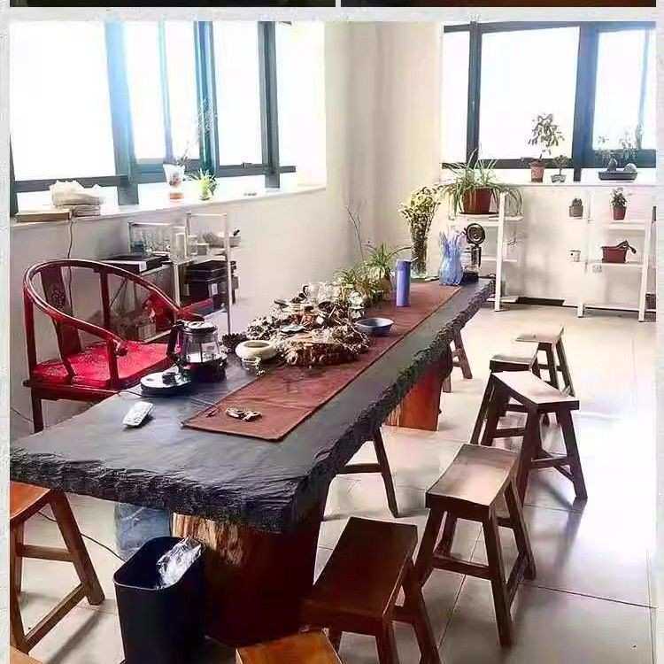 青石板复古石桌茶几吧台自然面毛边黑色火锅桌面仿古哑光锈色