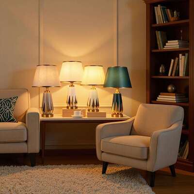 卧室台灯轻奢床头灯陶瓷描金装饰台灯家居简约装饰摆件tablelamp