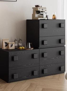 my实木书柜床头柜自由组合收纳储物柜一体落地黑色斗柜复古电视柜