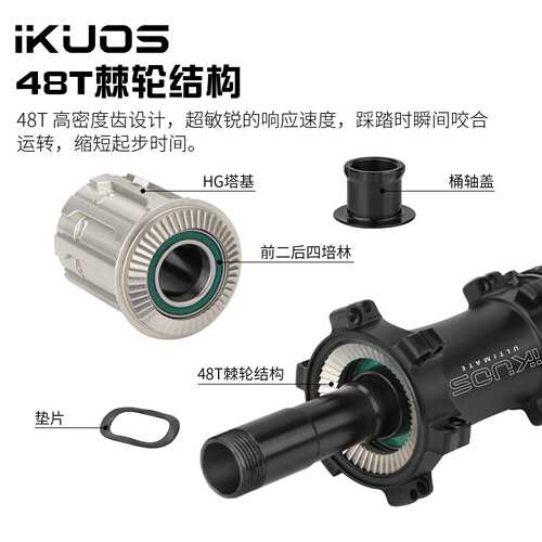 IKUOS公路自行车花鼓桶轴直拉中锁24孔超轻213g棘轮48T轮毂轴承HG