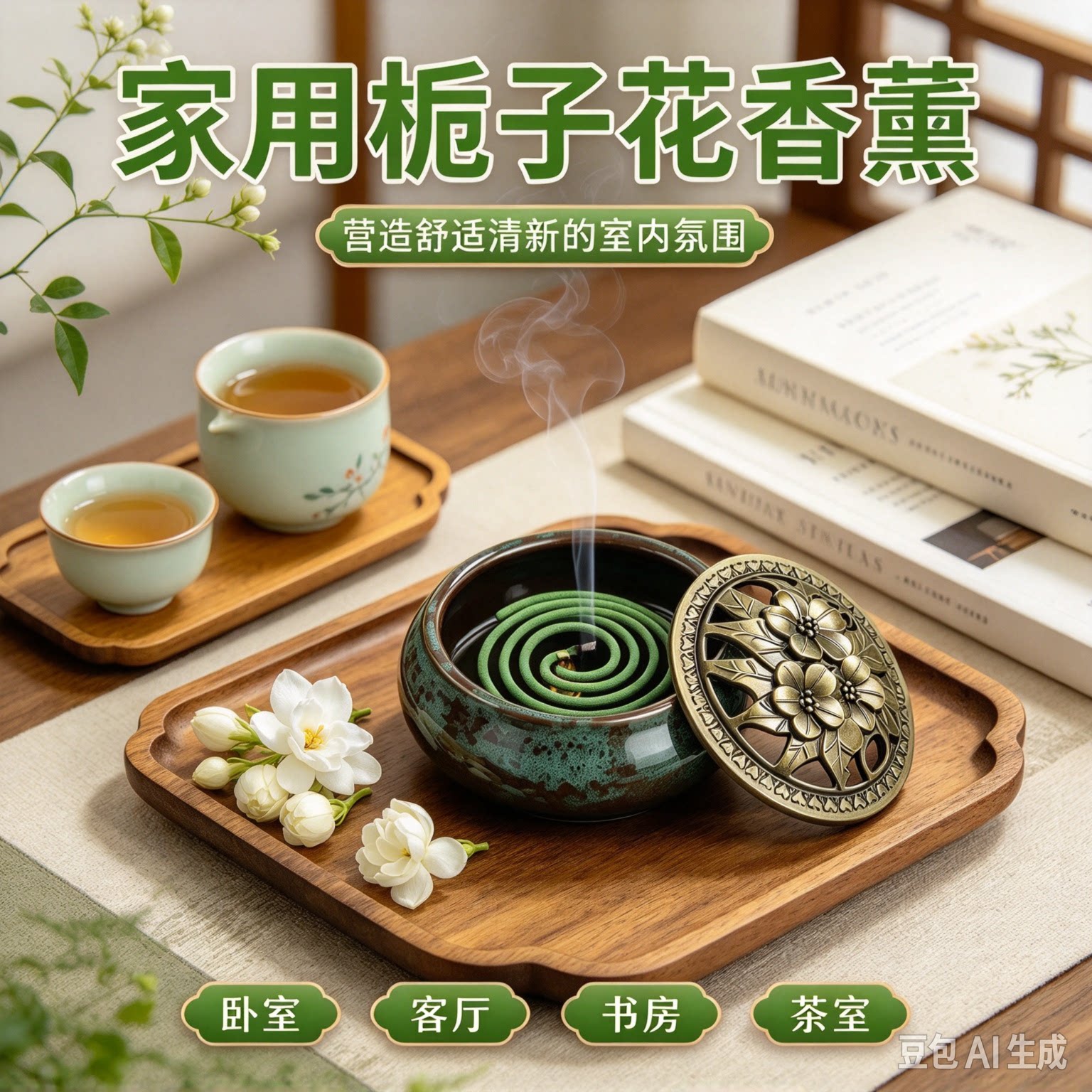 【到手120盘】送陶瓷香炉栀子花香薰檀香家用盘香室内持久留香XZ