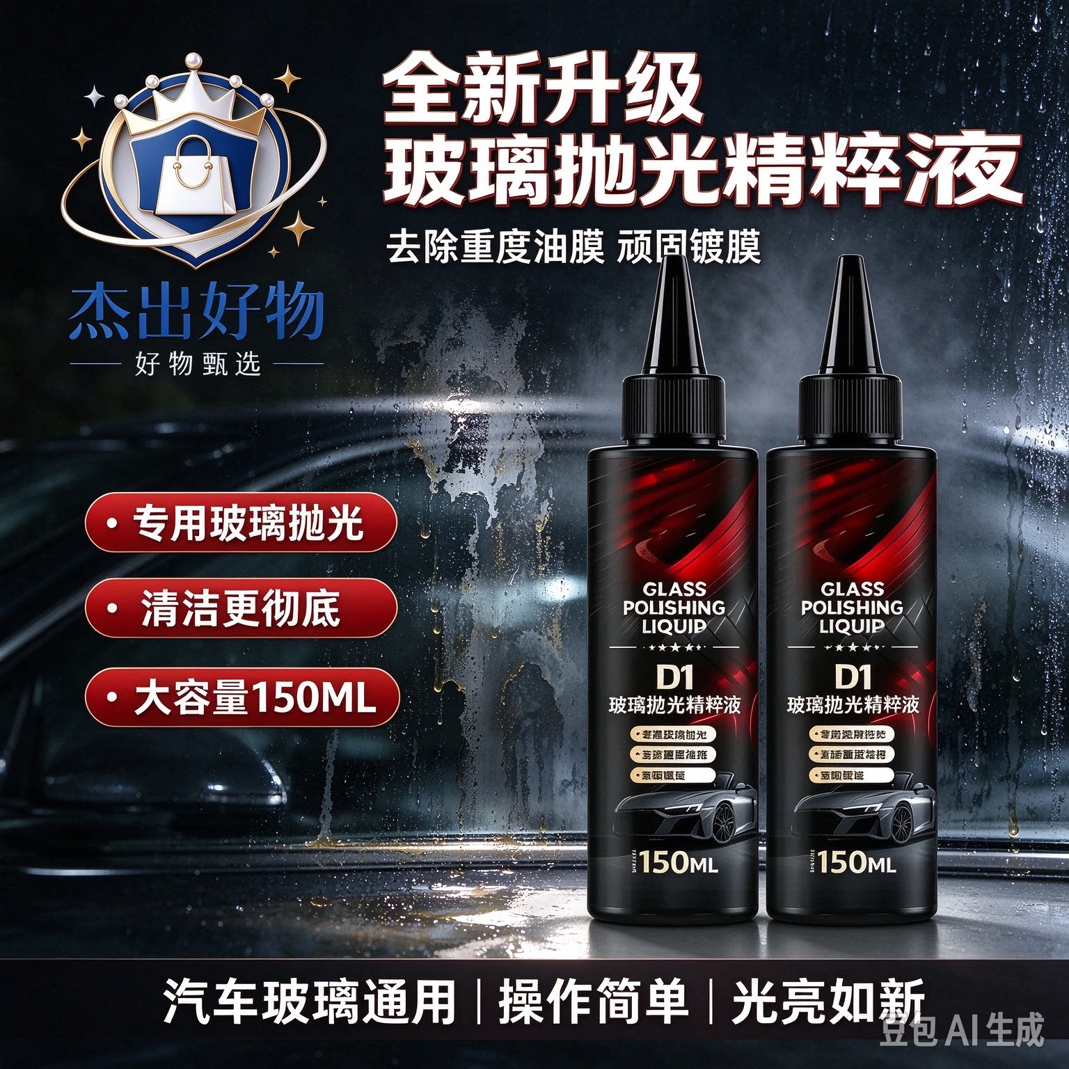 汽车玻璃抛光液升级氧化铈去油膜镀膜水渍轻微划痕抛光液HF