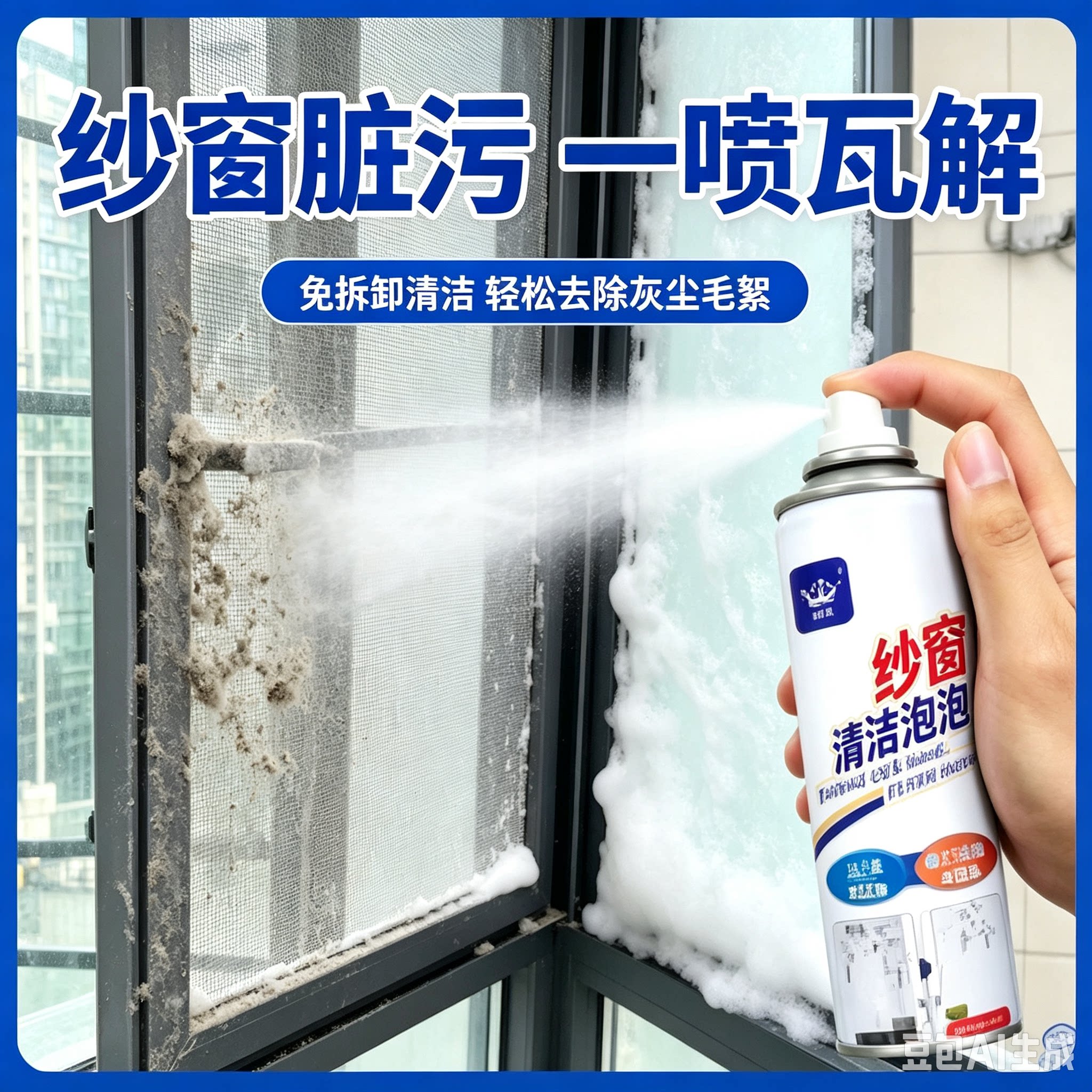 【全新升级】免拆洗纱窗清洁剂泡泡慕斯家用强效去污清洁神器XZ