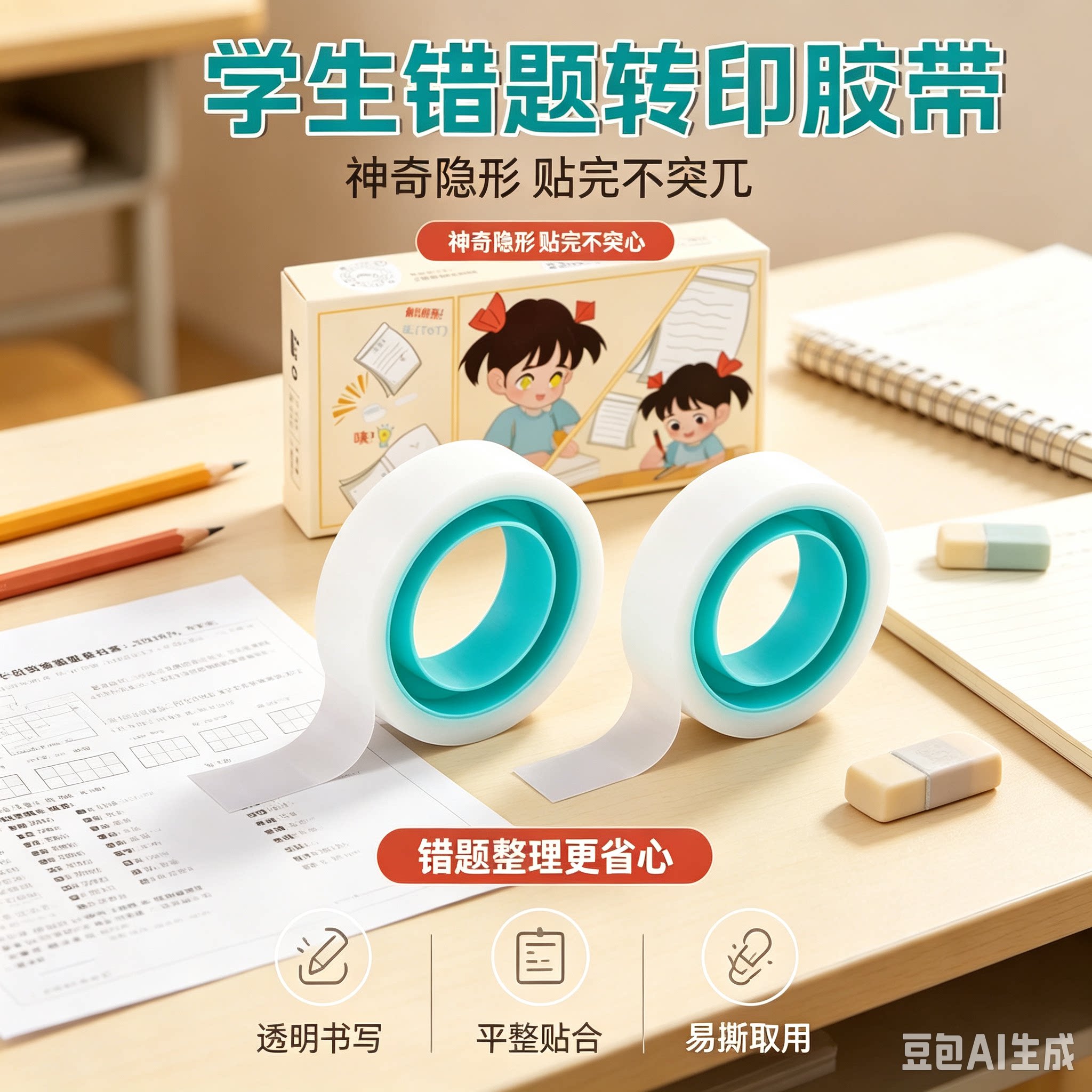 学生隐形错题胶带透明隐形胶带可书写无痕不留胶修补胶带XZ